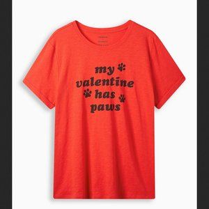 Torrid MY VALENTINE HAS PAWS Red Tee Plus 5X-28